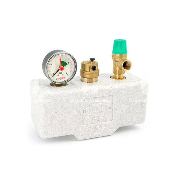 Группа безопасности котла Uni-Fitt 251A4530 1" ВР, консоль из оцинкованной стали, с термоизоляцией, до 50 кВт