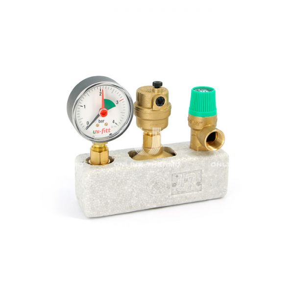 Группа безопасности котла Uni-Fitt 253G4530 1" ВР, консоль из латуни, с термоизоляцией, до 50 кВт