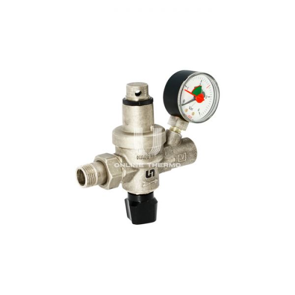 Автоматический подпиточный клапан Uni-fitt 290B2000 ВР-НР 1/2", поршневой, с манометром, никелированный