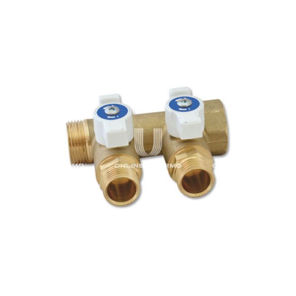 Коллектор Uni-Fitt с шаровыми кранами 424G4220, ВР-НР 1", на 2 контура 1/2", модульный, конусное соединение