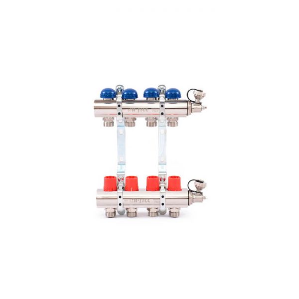 Распределительный коллектор (группа) для отопления  Uni-fitt 441E4304 ВР 1", на 4 контура 3/4" ЕК, латунь, с концевыми группами