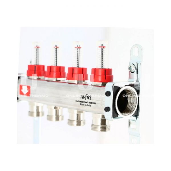 Распределительный коллектор (группа) с расходомерами Uni-fitt 450B4302 ВР 1", на 2 контура  3/4" EK, нержавеющая сталь