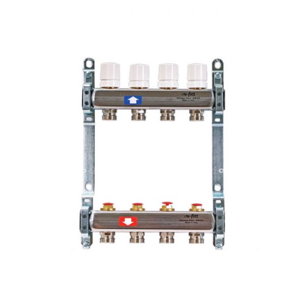 Распределительный коллектор (группа) для отопления  Uni-fitt 451B4313 ВР 1", на 13 контуров  3/4" ЕК, нержавеющая сталь