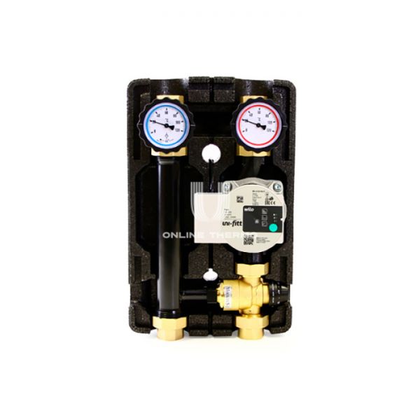 Насосная группа Uni-Fitt 491P2500, смесительная с термосмесителем, DN 25 (1"), с насосом Wilo Para 25-6, подача справа