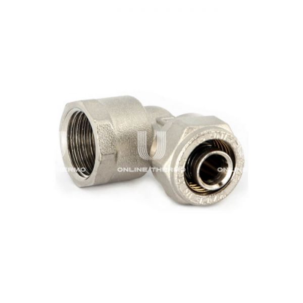 Угольник (угол) 90° с внутренней резьбой Uni-fitt 664N6200, 16х1/2", никелированный, компрессионный