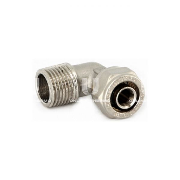 Угольник (угол) 90° с наружной резьбой Uni-fitt 665N6200, 16х1/2", никелированный, компрессионный