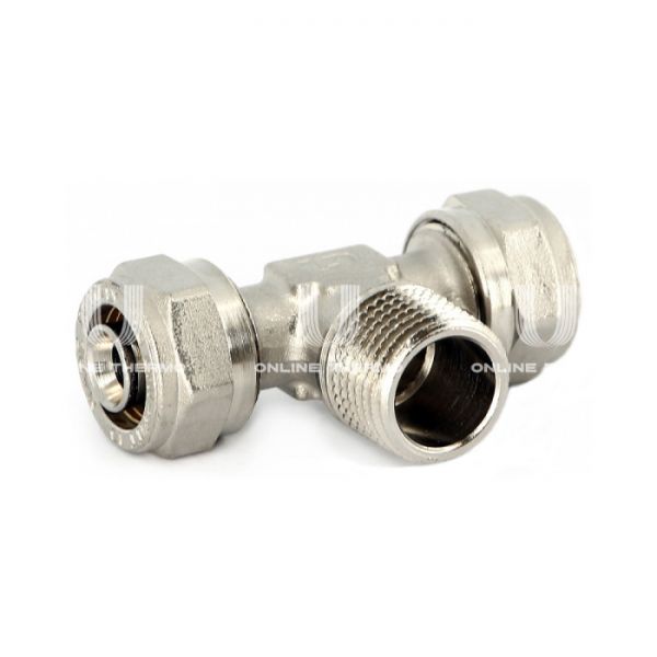 Тройник с наружной резьбой Uni-Fitt 668N7370, 20х3/4", никелированный, компрессионный