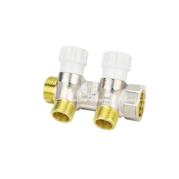 Коллектор распределительный с запорными клапанами Varmega VM14712, 3/4", на 2 выхода 3/4"ЕК