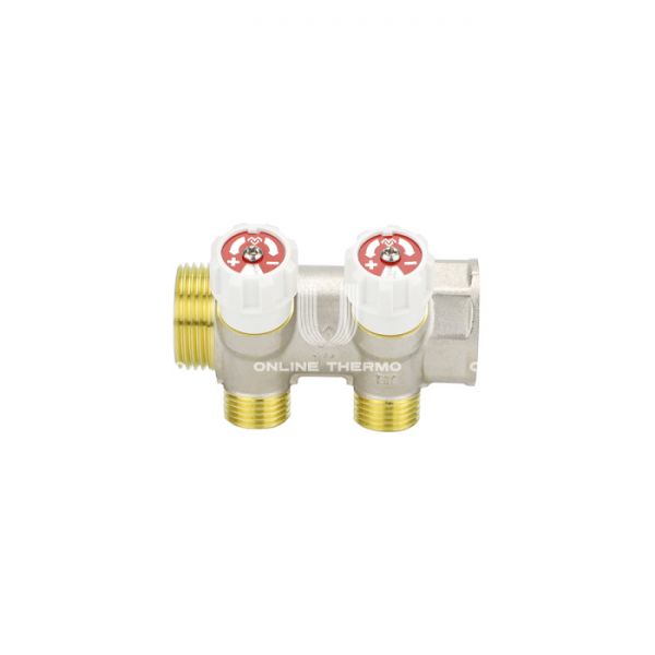 Коллектор распределительный с запорными клапанами Varmega VM14732, 1", на 2 выхода 3/4"ЕК