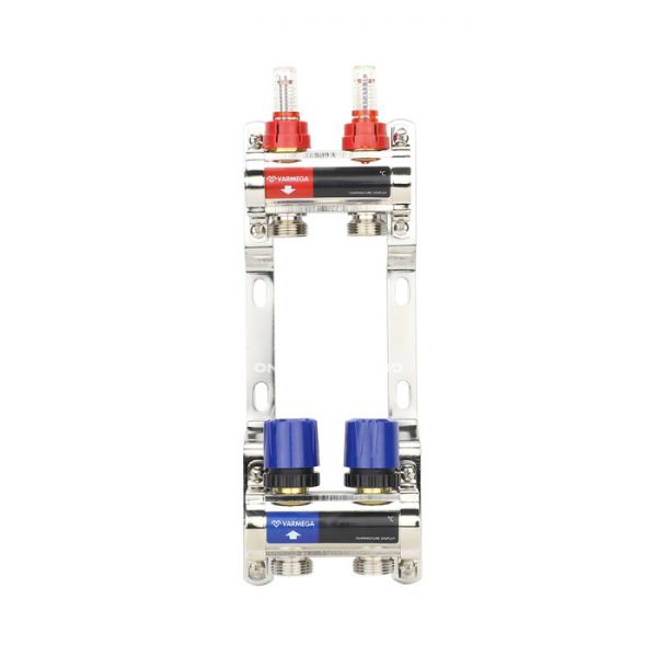 Коллекторная группа с расходомерами Varmega VM15402 ВР 1", на 2 контура 3/4" EK, латунь