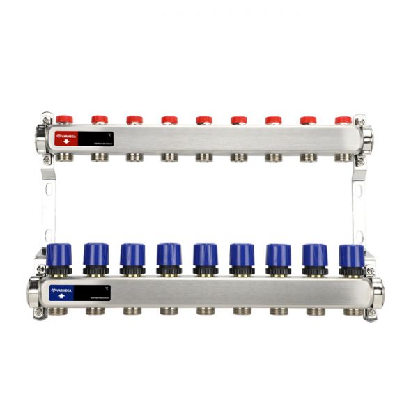 Распределительный коллектор (группа) для отопления Varmega VM15509 ВР 1", на 9 контуров 3/4" EK, нержавеющая сталь