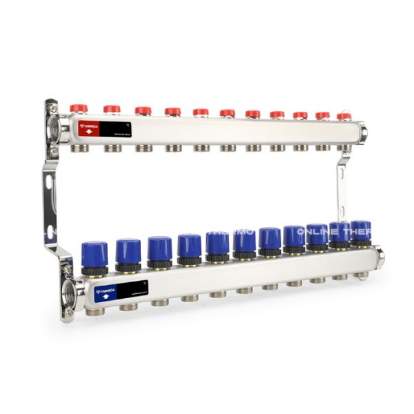 Распределительный коллектор (группа) для отопления Varmega VM15511 ВР 1", на 11 контуров 3/4" EK, нержавеющая сталь