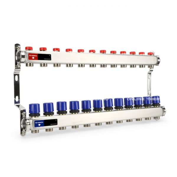 Распределительный коллектор (группа) для отопления Varmega VM15512 ВР 1", на 12 контуров 3/4" EK, нержавеющая сталь