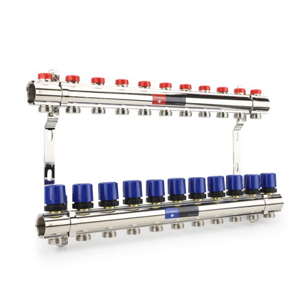 Коллекторная группа для отопления Varmega VM15811 ВР 1", на 11 контуров 3/4" EK, латунь