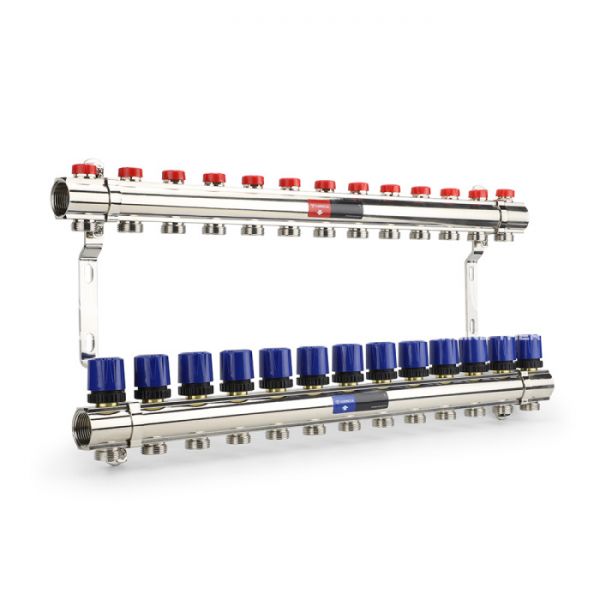 Коллекторная группа для отопления Varmega VM15813 ВР 1", на 13 контуров 3/4" EK, латунь