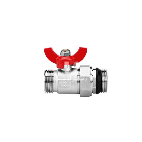 Комплект прямых шаровых кранов Varmega VM15951, 1"x1" НР-НР, с разъемным соединением, ручка-бабочка, для коллекторных групп