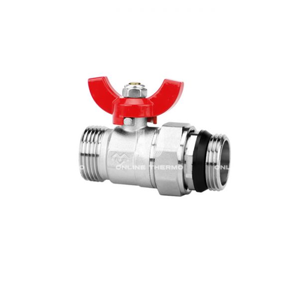 Комплект прямых шаровых кранов Varmega VM15951, 1"x1" НР-НР, с разъемным соединением, ручка-бабочка, для коллекторных групп