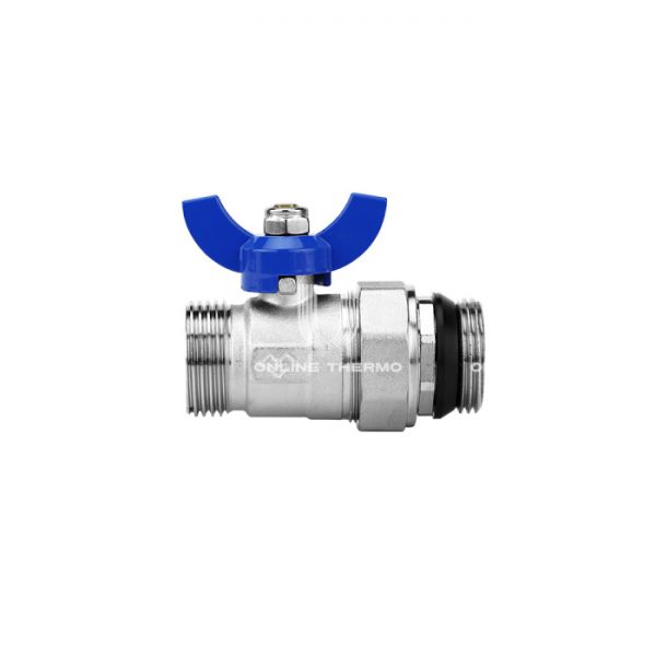 Комплект прямых шаровых кранов Varmega VM15951, 1"x1" НР-НР, с разъемным соединением, ручка-бабочка, для коллекторных групп