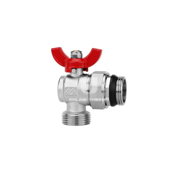 Комплект угловых шаровых кранов Varmega VM15955, 1"x1" НР-НР, с разъемным соединением, ручка-бабочка, для коллекторных групп