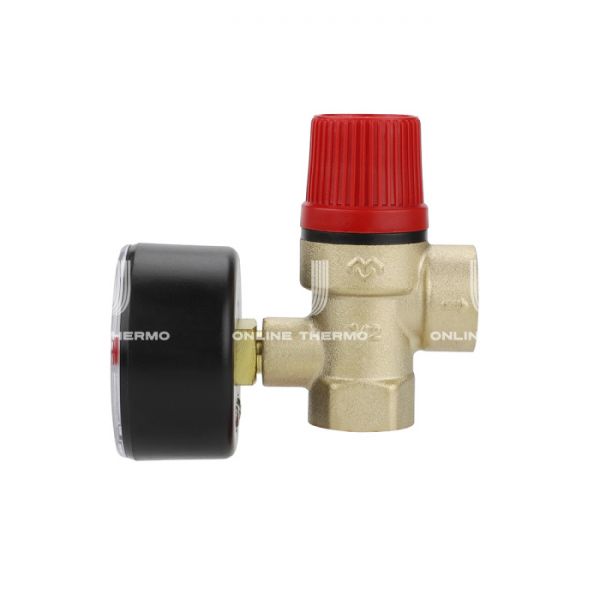 Клапан предохранительный (сбросной) Varmega VM16617 1/2" ВР, 6 бар, мембранный, латунь, с манометром