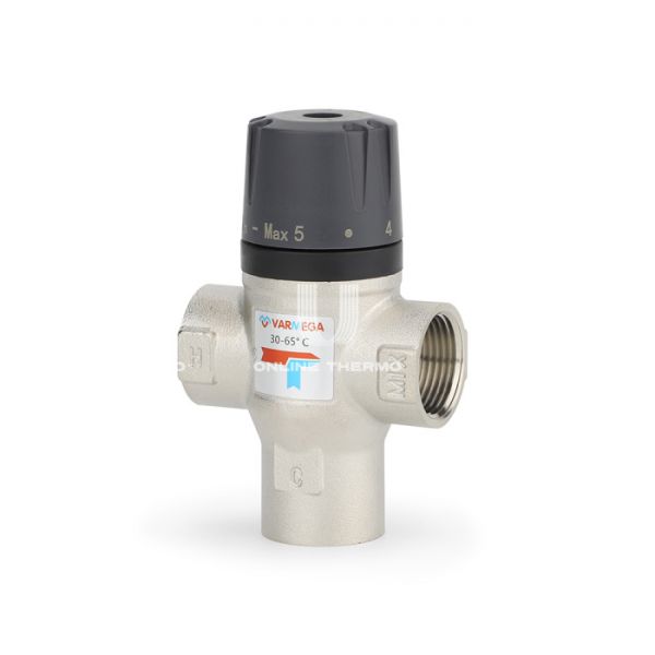 Термостатический смесительный клапан Varmega VM17002 ВР 3/4", Kvs 1.6, PN 10, смешение в бок, 30-65°С