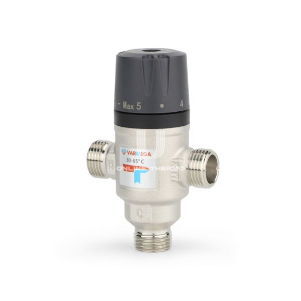 Термостатический смесительный клапан Varmega VM17201 НР 1/2", Kvs 1.6, PN 10, смешение в бок, 30-65°С