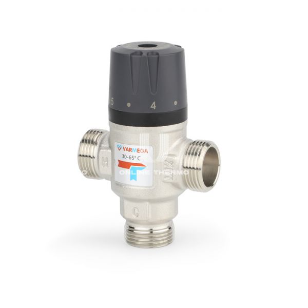 Термостатический смесительный клапан Varmega VM17203 НР 1", Kvs 1.6, PN 10, смешение в бок, 30-65°С
