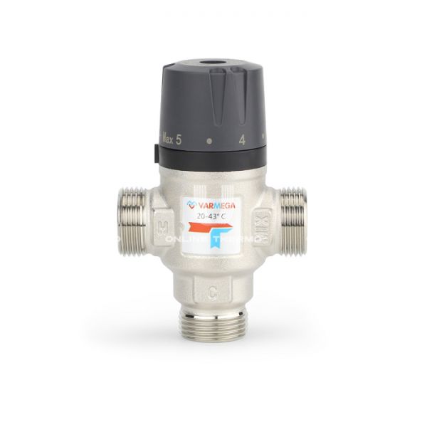 Термостатический смесительный клапан Varmega VM17303 НР 1", Kvs 1.6, PN 10, смешение в бок, 20-43°С