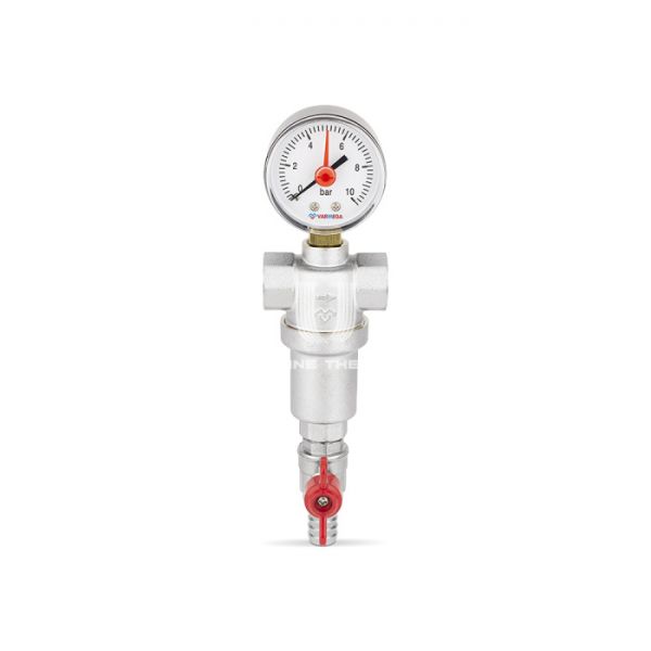 Сетчатый промывной фильтр Varmega VM21701, ВР 1/2", с манометром