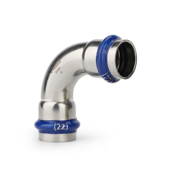 Угольник 90° двухраструбный Varmega Inox Press VM710005454, 54?54 мм