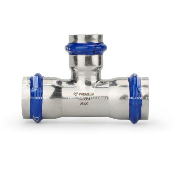 Тройник раструбный Varmega Inox Press переходной VM719281528, 28?15?28 мм