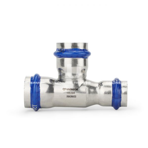 Тройник раструбный Varmega Inox Press переходной VM719282822, 28?28?22 мм