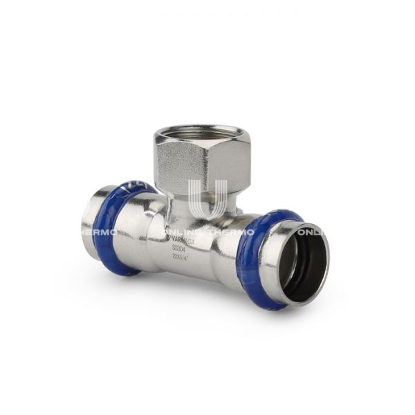 Тройник раструбный Varmega Inox Press с внутренней резьбой VM720220422, 22?1/2"?22