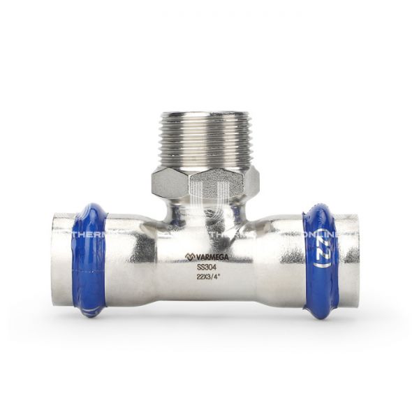 Тройник раструбный Varmega Inox Press с наружной резьбой VM721180518, 18?3/4"?18