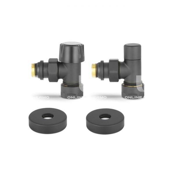 Комплект термостатический с запорным клапаном Varmega №1 VMDV10-210415, 1/2" x 3/4"EK ВР-НР, угловой, черный