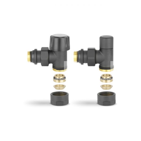 Комплект термостатический с запорным клапаном Varmega №1 VMDV10-210415, 1/2" x 3/4"EK ВР-НР, угловой, черный