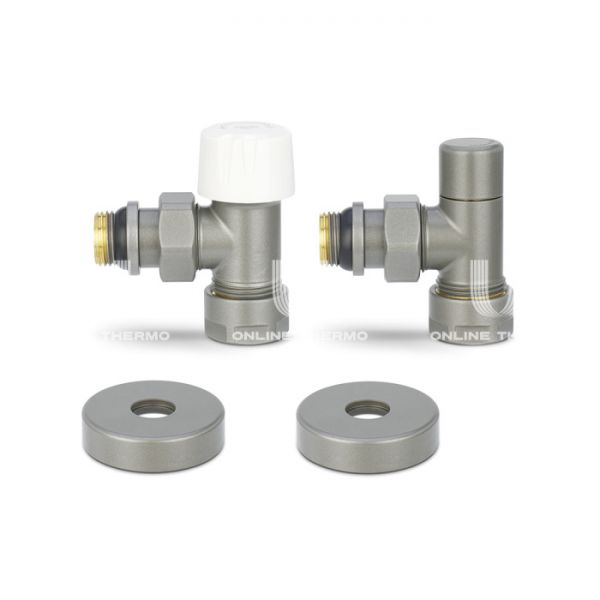 Комплект термостатический с запорным клапаном Varmega №1 VMDV10-310415, 1/2" x 3/4"EK ВР-НР, угловой, серый