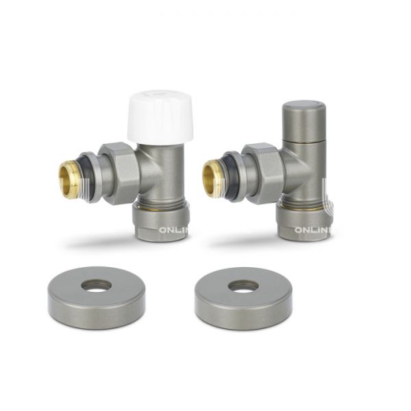 Комплект термостатический с запорным клапаном Varmega №1 VMDV10-310415, 1/2" x 3/4"EK ВР-НР, угловой, серый