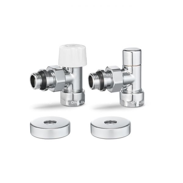 Комплект термостатический с запорным клапаном Varmega №1 VMDV10-410415, 1/2" x 3/4"EK ВР-НР, угловой, хром