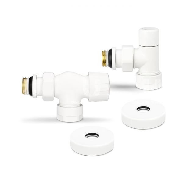 Комплект термостатический с запорным клапаном Varmega №3 VMDV12-110415, 1/2" x 3/4"EK ВР-НР, осевой, белый