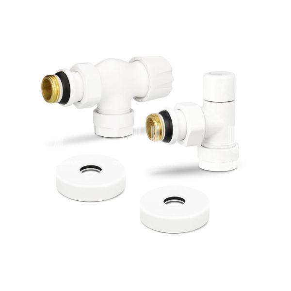 Комплект термостатический с запорным клапаном Varmega №3 VMDV12-110415, 1/2" x 3/4"EK ВР-НР, осевой, белый