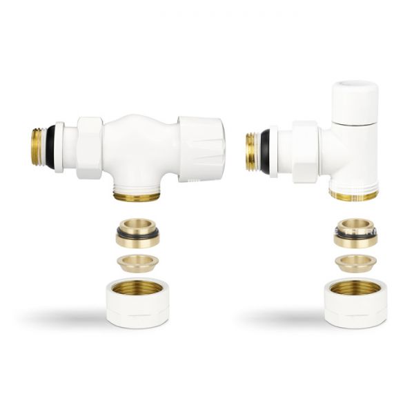 Комплект термостатический с запорным клапаном Varmega №3 VMDV12-110415, 1/2" x 3/4"EK ВР-НР, осевой, белый