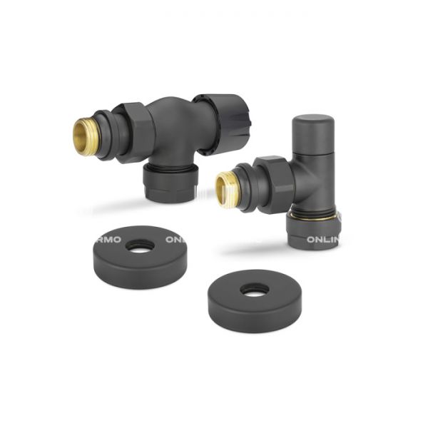 Комплект термостатический с запорным клапаном Varmega №3 VMDV12-210415, 1/2" x 3/4"EK ВР-НР, осевой, черный