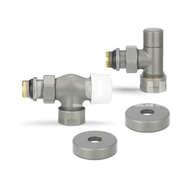 Комплект термостатический с запорным клапаном Varmega №3 VMDV12-310415, 1/2" x 3/4"EK ВР-НР, осевой, серый