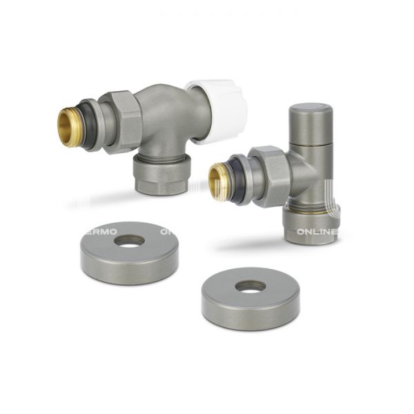 Комплект термостатический с запорным клапаном Varmega №3 VMDV12-310415, 1/2" x 3/4"EK ВР-НР, осевой, серый