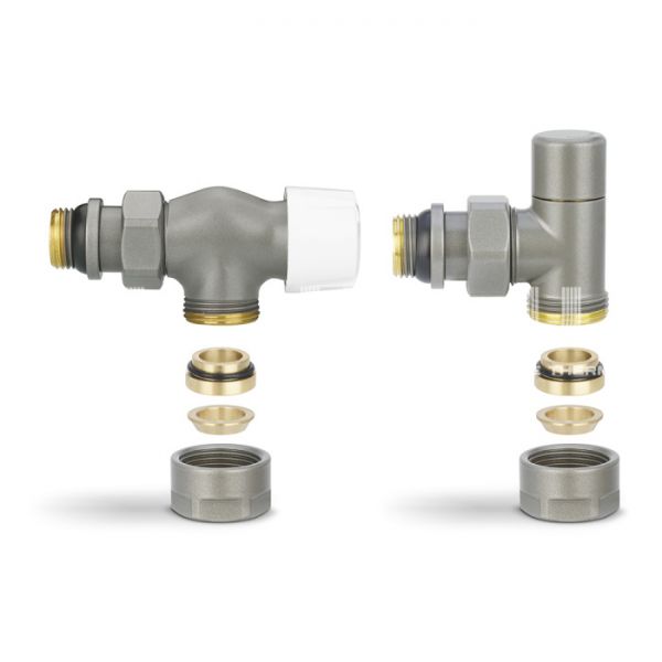 Комплект термостатический с запорным клапаном Varmega №3 VMDV12-310415, 1/2" x 3/4"EK ВР-НР, осевой, серый