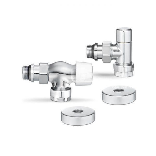 Комплект термостатический с запорным клапаном Varmega №3 VMDV12-410415, 1/2" x 3/4"EK ВР-НР, осевой, хром