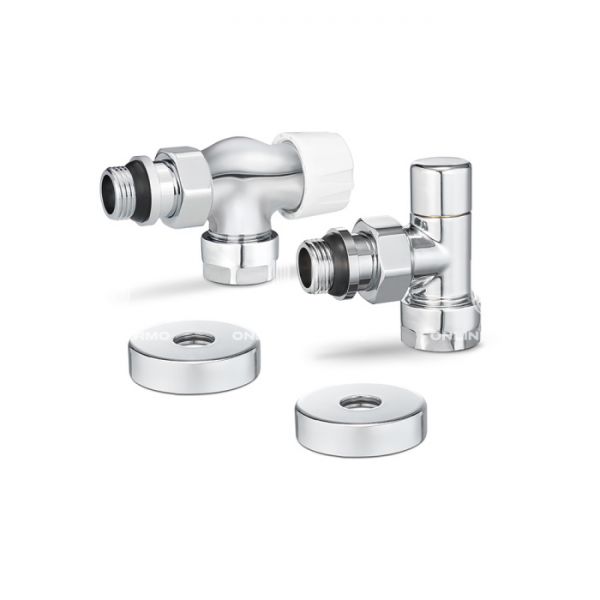 Комплект термостатический с запорным клапаном Varmega №3 VMDV12-410415, 1/2" x 3/4"EK ВР-НР, осевой, хром