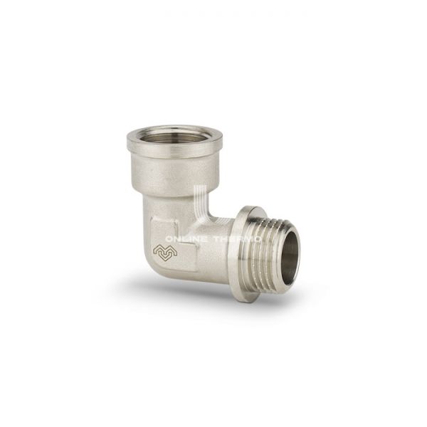 Угольник равносторонний с внутренней и наружной резьбой Varmega ВР-НР с упором 3/4", VMTF03-N000505, никелированный