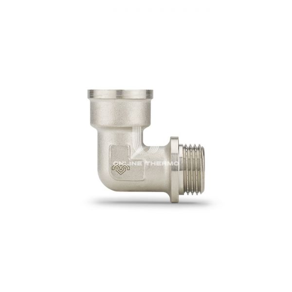 Угольник равносторонний с внутренней и наружной резьбой Varmega ВР-НР с упором 1", VMTF03-N000606, никелированный